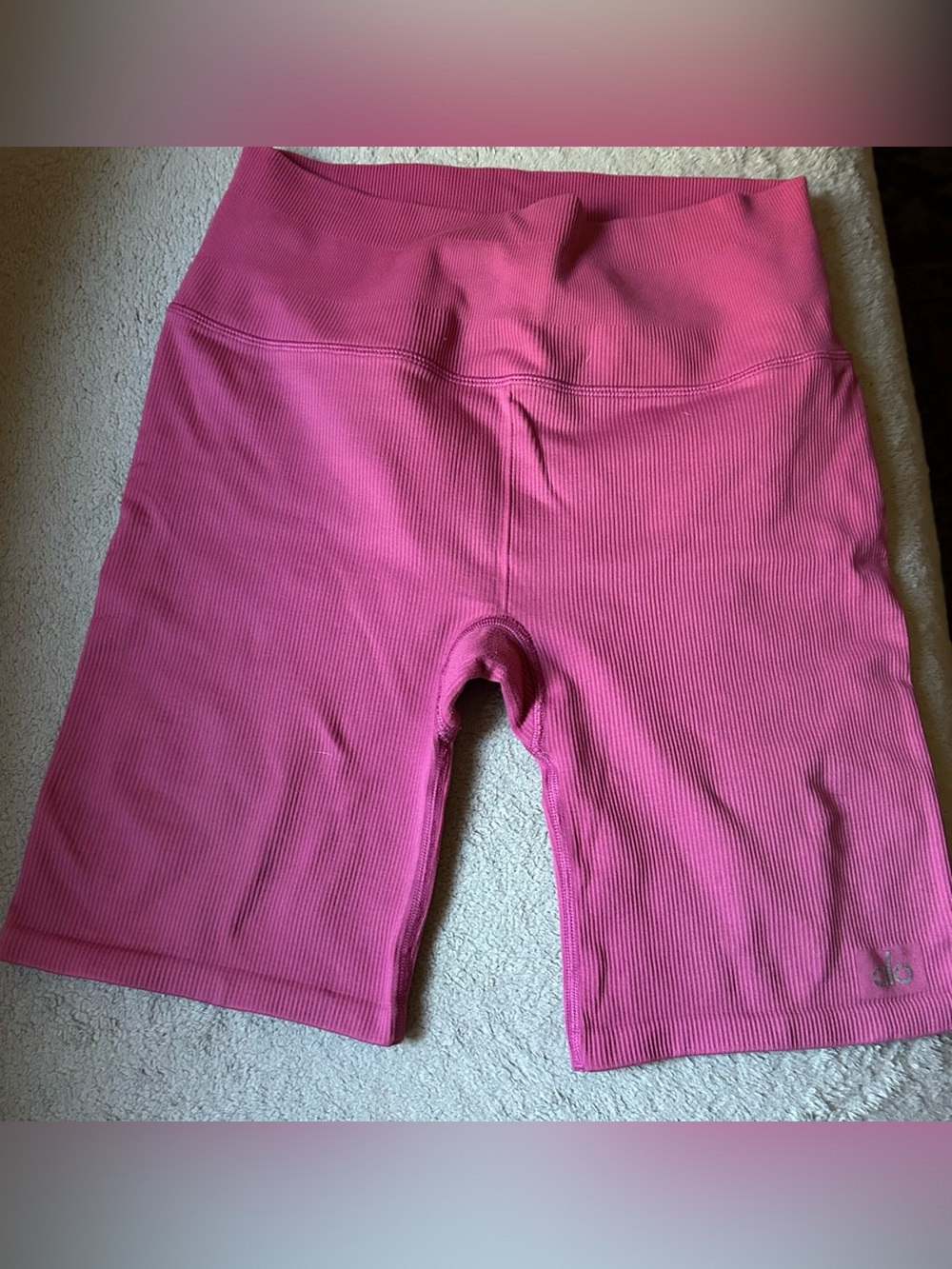 ALO Yoga Ribbed High-Waist Pink Bike Shorts